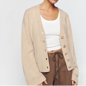 Reformation Novara Regenerative Wool Cardigan in Taupe/Tan